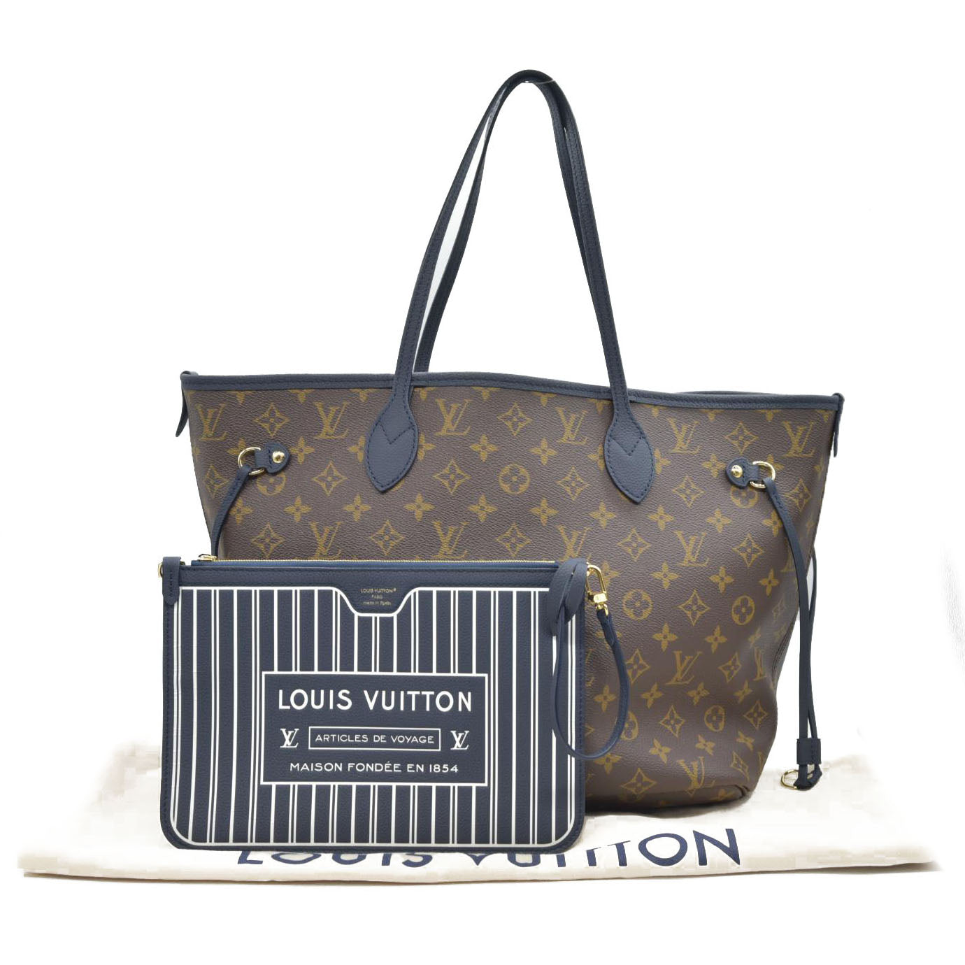 Louis Vuitton LV Monogram Neverfull Inside Out w/Pouch MM Navy