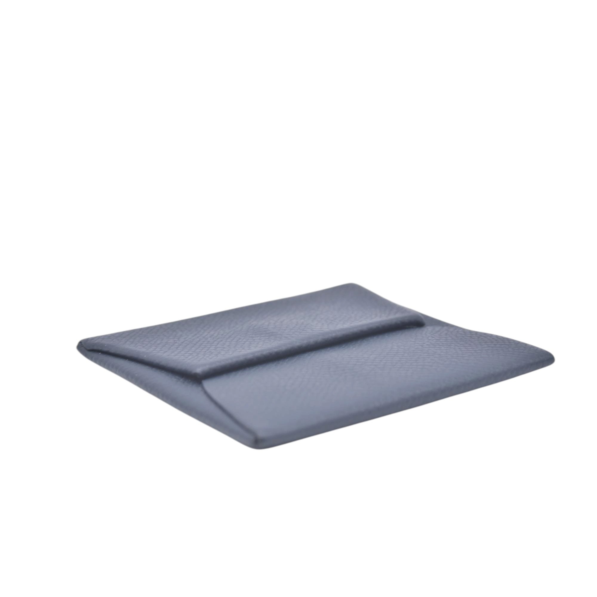 $320 HERMES Navy Blue Leather Envelope Card Holder Pouch CONSIGNMENT 10021452