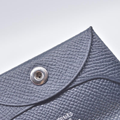 $320 HERMES Navy Blue Leather Envelope Card Holder Pouch CONSIGNMENT 10021452