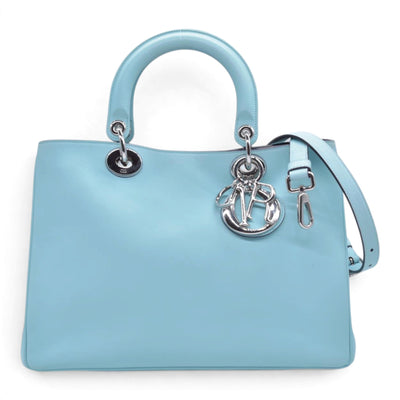 $3200 CHRISTIAN DIOR Lady Dior Medium Leather Tote Sky Blue CONSIGNMENT 10021442
