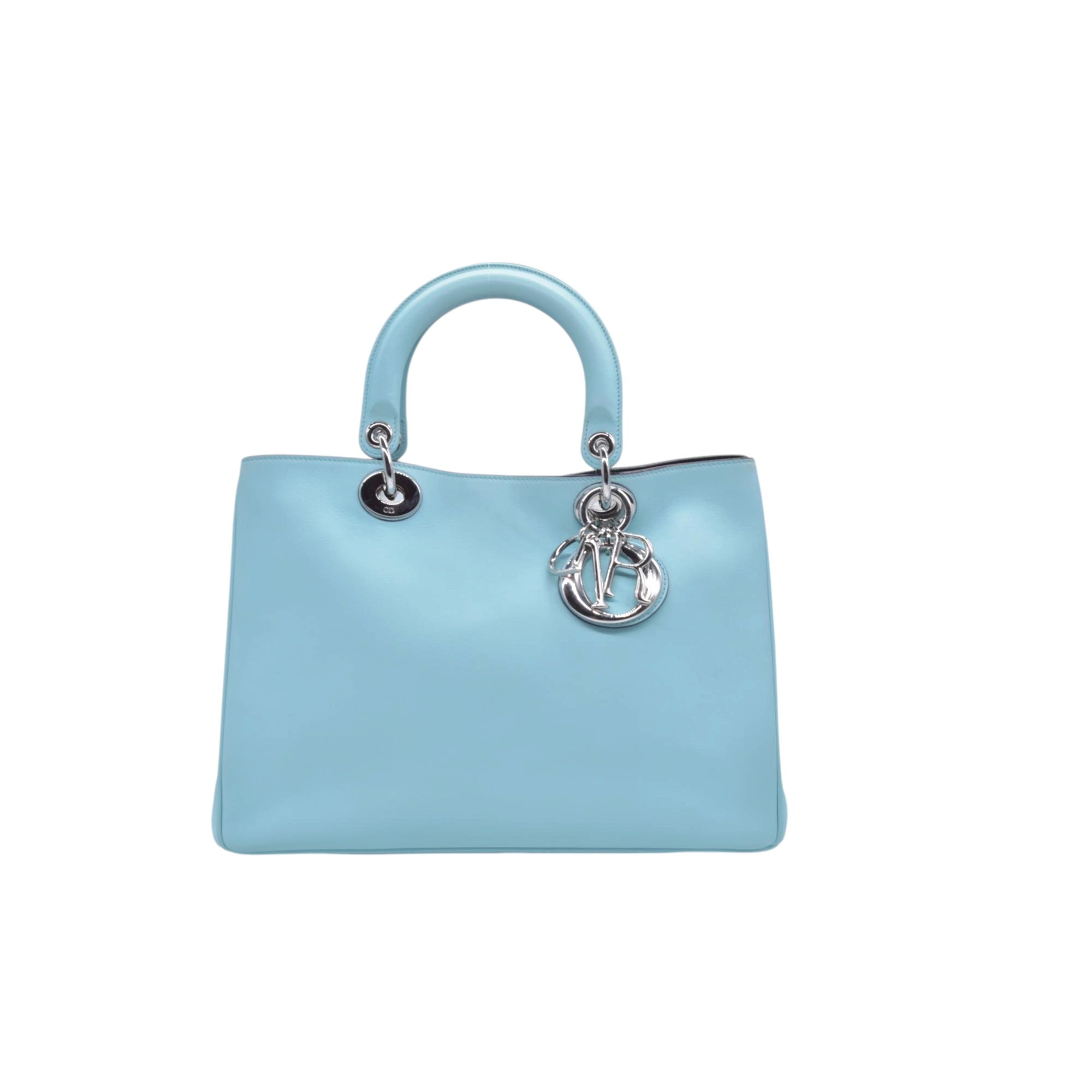 $3200 CHRISTIAN DIOR Lady Dior Medium Leather Tote Sky Blue CONSIGNMENT 10021442