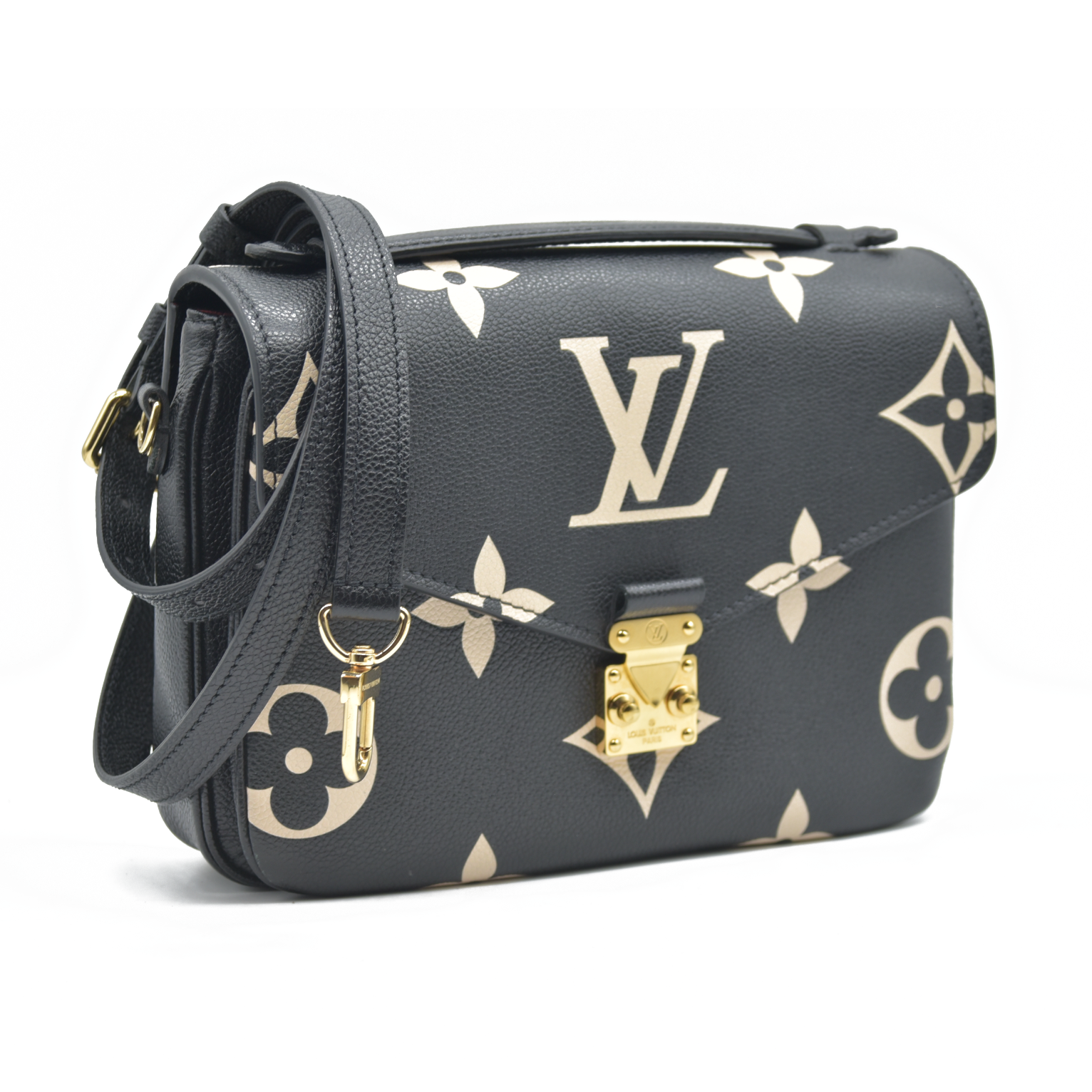 $3150 Louis Vuitton Empreinte Monogram Giant Pochette Metis Black Beige Bicolor CONSIGNMENT