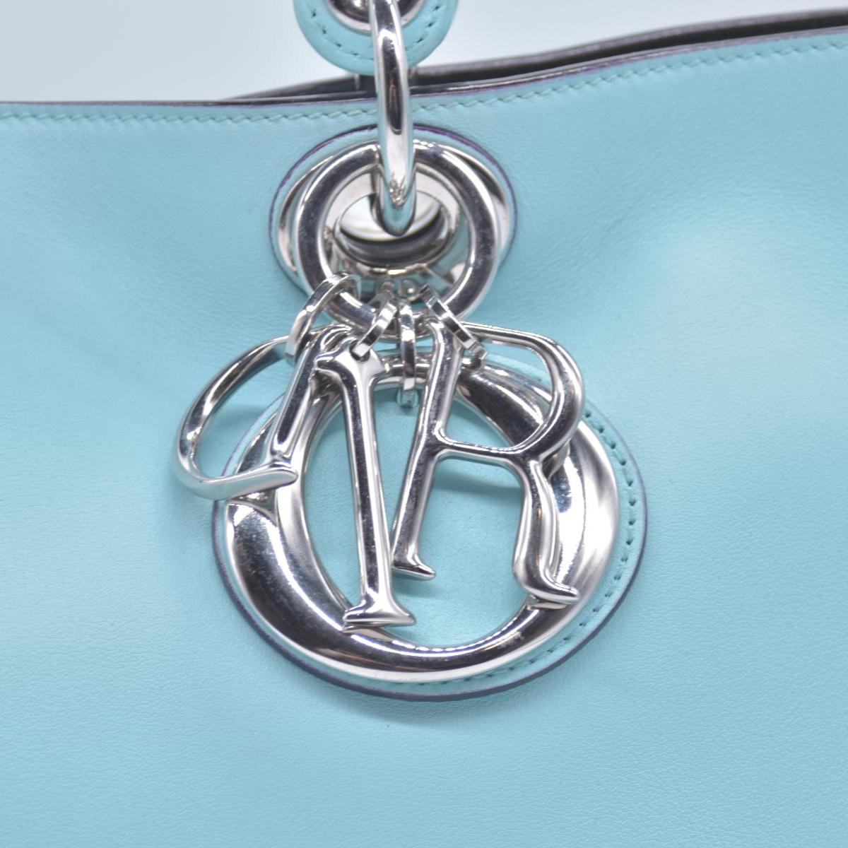 $3200 CHRISTIAN DIOR Lady Dior Medium Leather Tote Sky Blue CONSIGNMENT 10021442