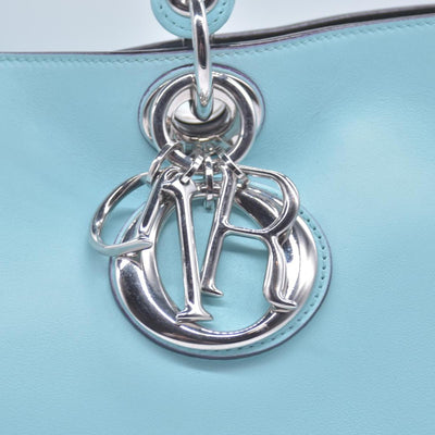$3200 CHRISTIAN DIOR Lady Dior Medium Leather Tote Sky Blue CONSIGNMENT 10021442