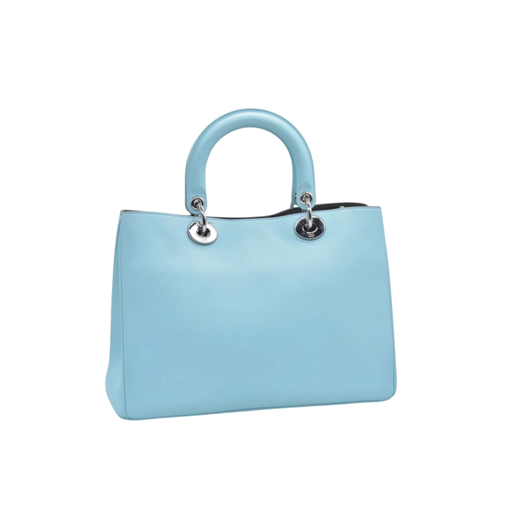 $3200 CHRISTIAN DIOR Lady Dior Medium Leather Tote Sky Blue CONSIGNMENT 10021442