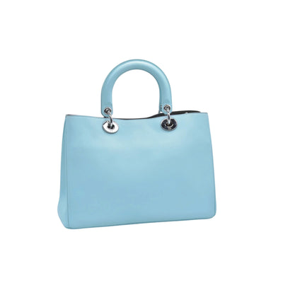 $3200 CHRISTIAN DIOR Lady Dior Medium Leather Tote Sky Blue CONSIGNMENT 10021442