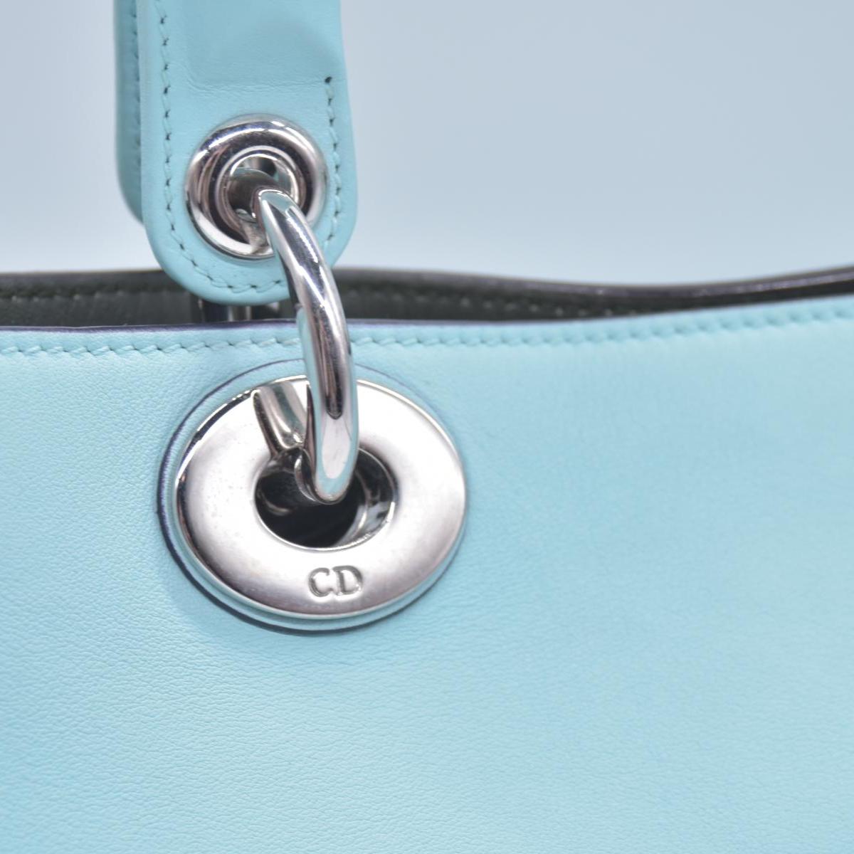 $3200 CHRISTIAN DIOR Lady Dior Medium Leather Tote Sky Blue CONSIGNMENT 10021442