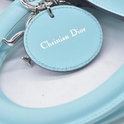 $3200 CHRISTIAN DIOR Lady Dior Medium Leather Tote Sky Blue CONSIGNMENT 10021442