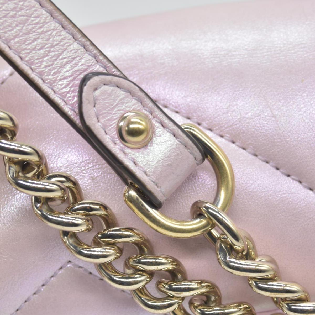 $3600 Gucci Iridescent Nappa Chevron Matelasse Small GG Marmont Shoulder Bag Iridescent Escape Pink