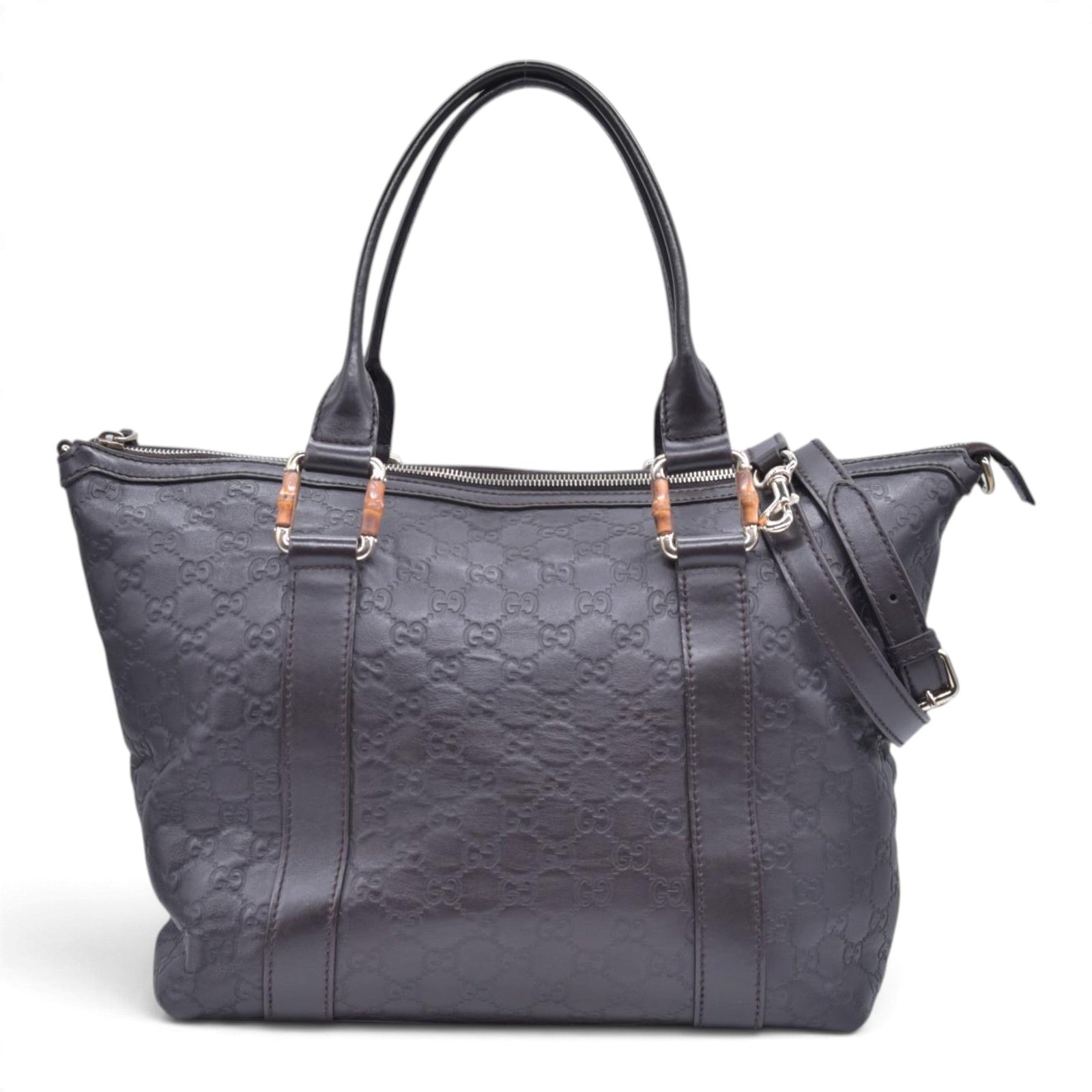 $1850 GUCCI Dark Brown Guccissima Leather Bamboo Bar Tote CONSIGNMENT 10021444