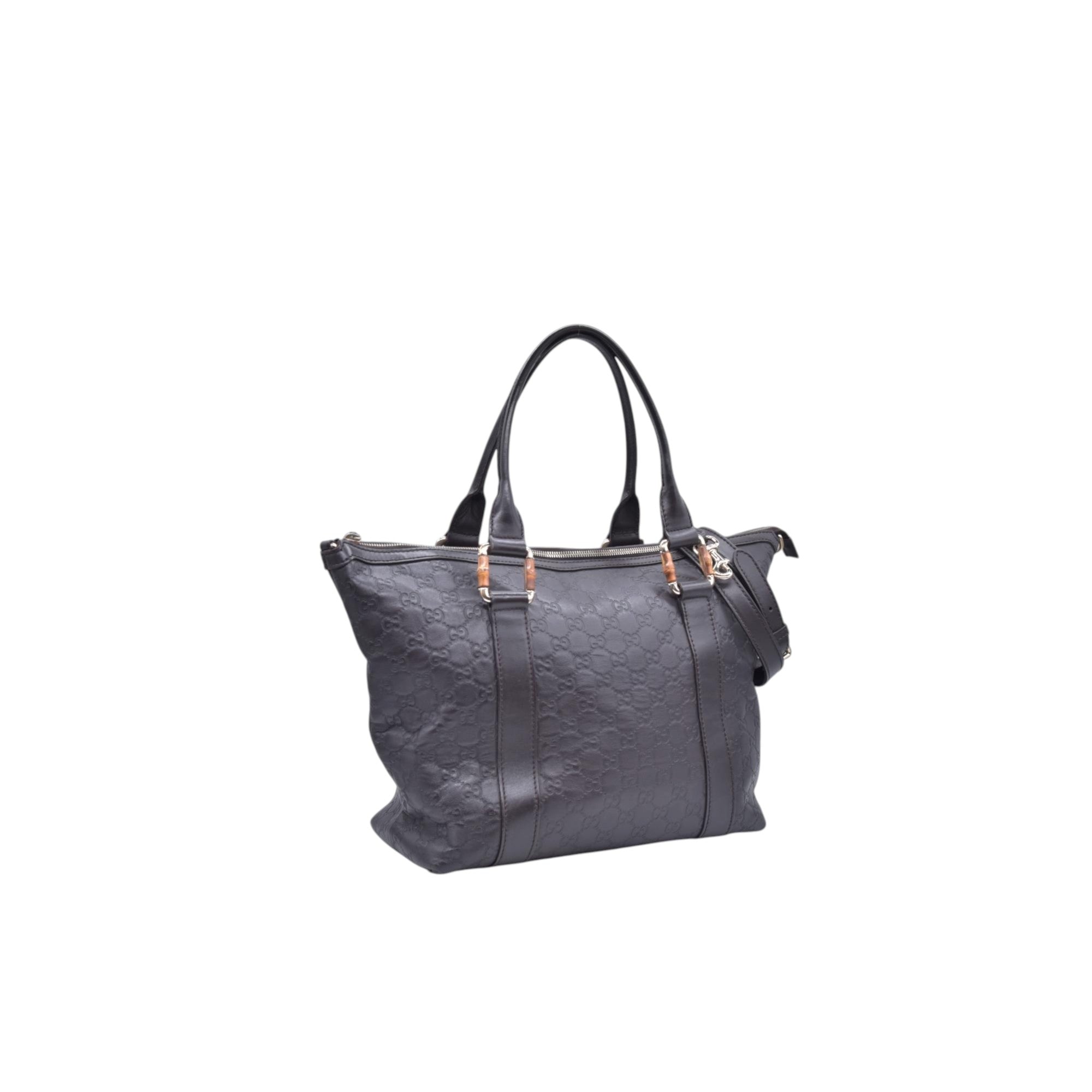 $1850 GUCCI Dark Brown Guccissima Leather Bamboo Bar Tote CONSIGNMENT 10021444
