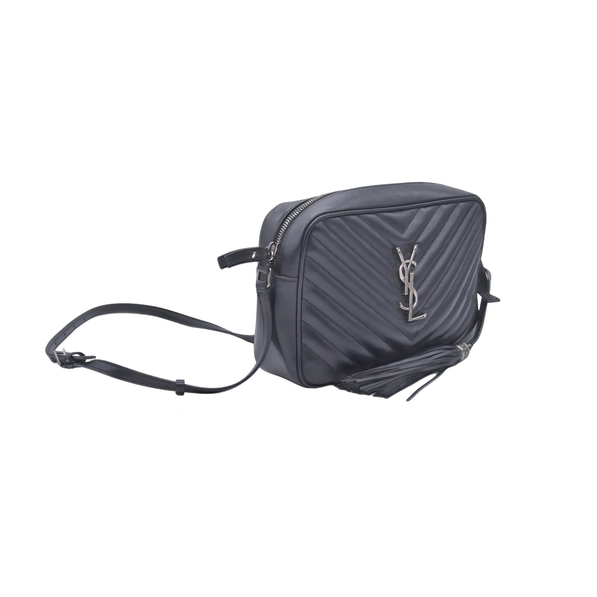 $1950 Saint Laurent Calfskin Matelasse Monogram Lou Camera Bag Black