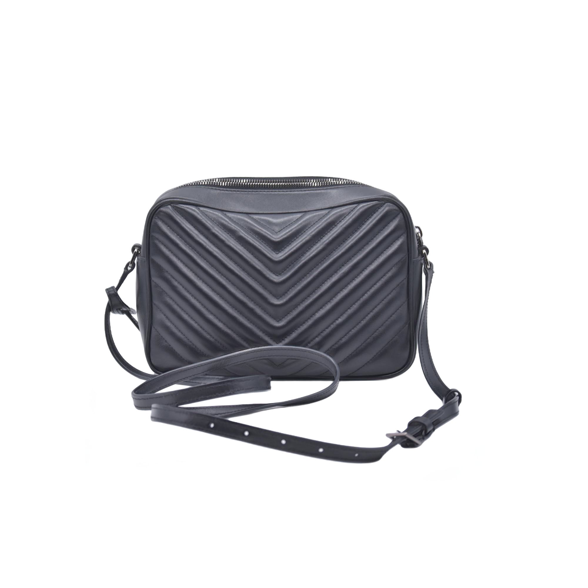 $1950 Saint Laurent Calfskin Matelasse Monogram Lou Camera Bag Black