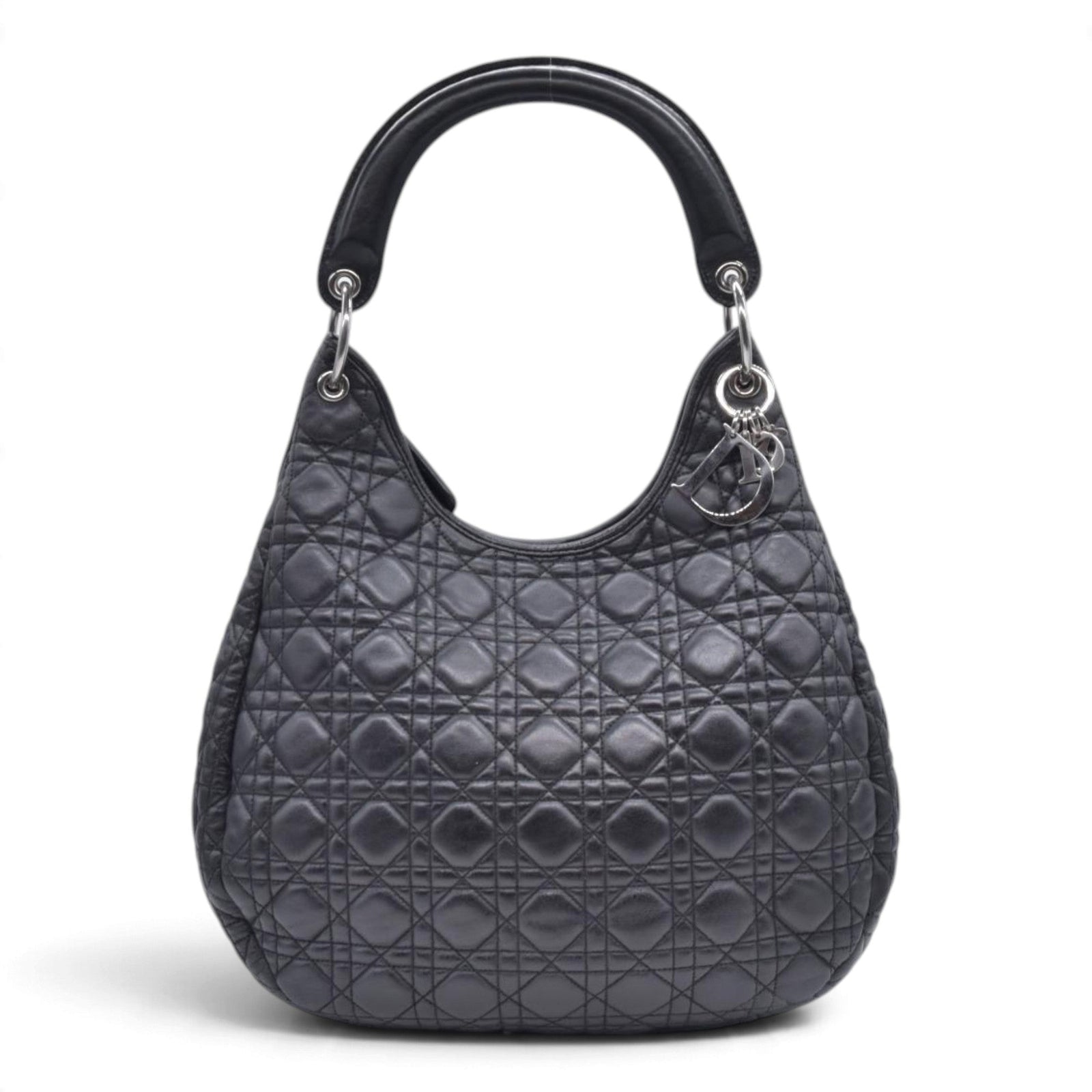$2400 CHRISTIAN DIOR Black Cannage Quilted Leather Hobo CONSIGNMENT 10021440
