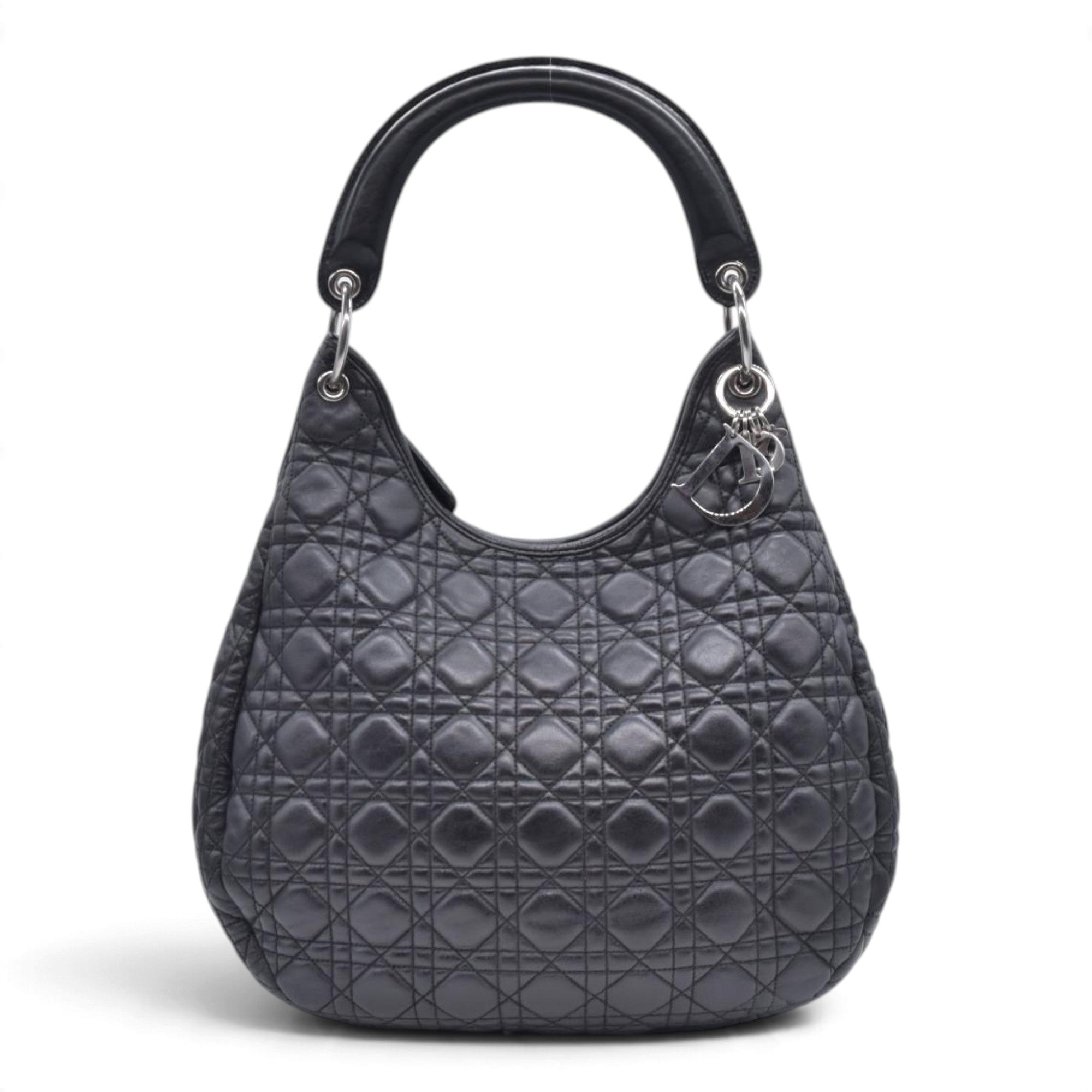 $2400 CHRISTIAN DIOR Black Cannage Quilted Leather Hobo CONSIGNMENT 10021440