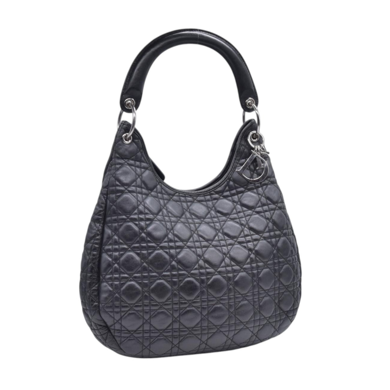 $2400 CHRISTIAN DIOR Black Cannage Quilted Leather Hobo CONSIGNMENT 10021440