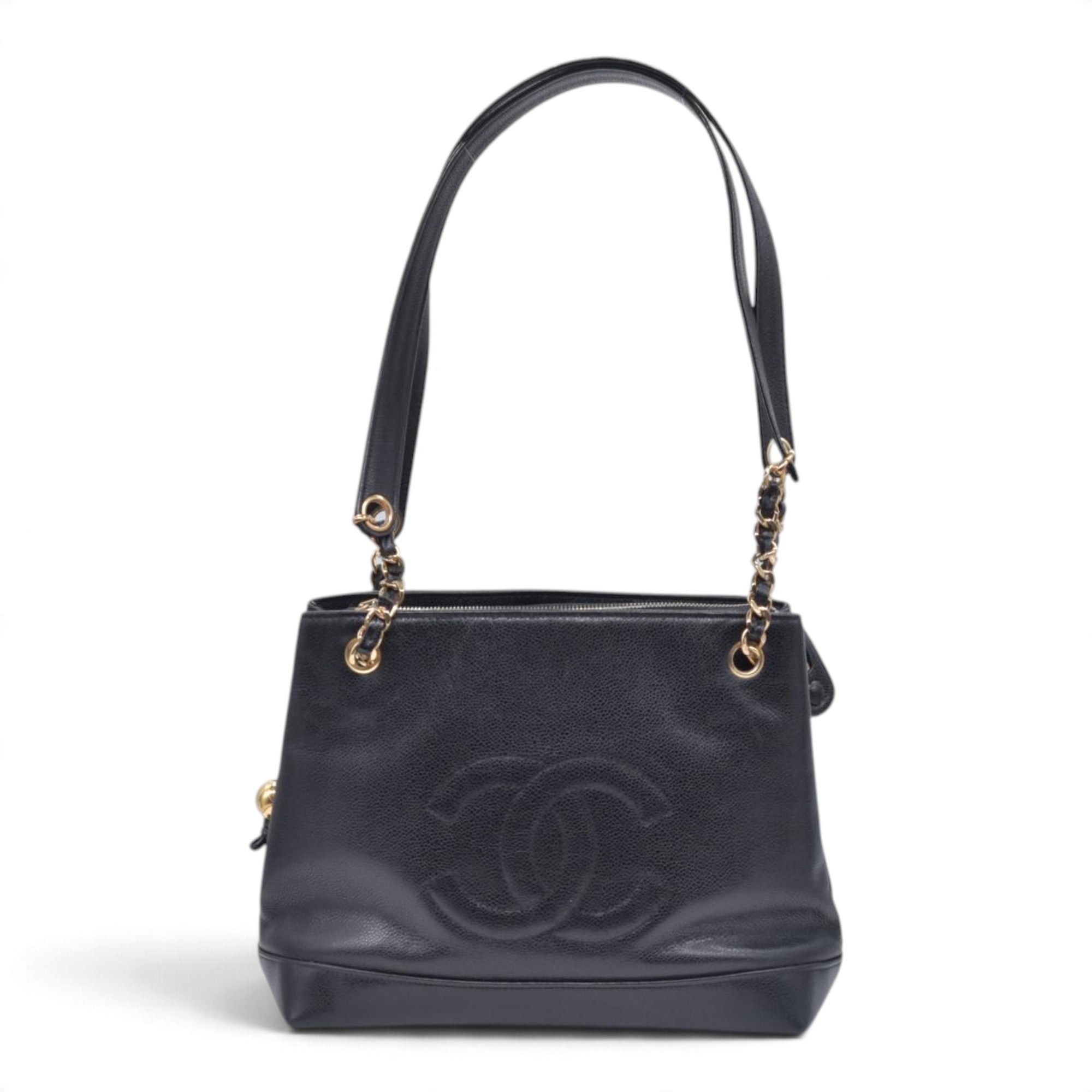 $2800 CHANEL Black Caviar Leather Embossed CC Medallion Tote CONSIGNMENT 10021432