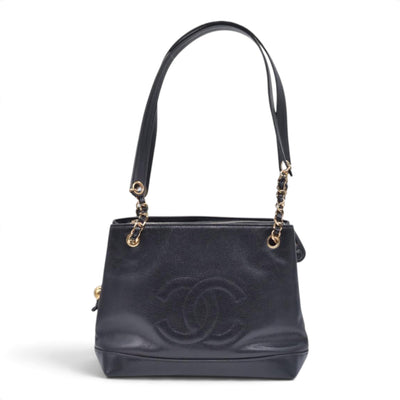 $2800 CHANEL Black Caviar Leather Embossed CC Medallion Tote CONSIGNMENT 10021432