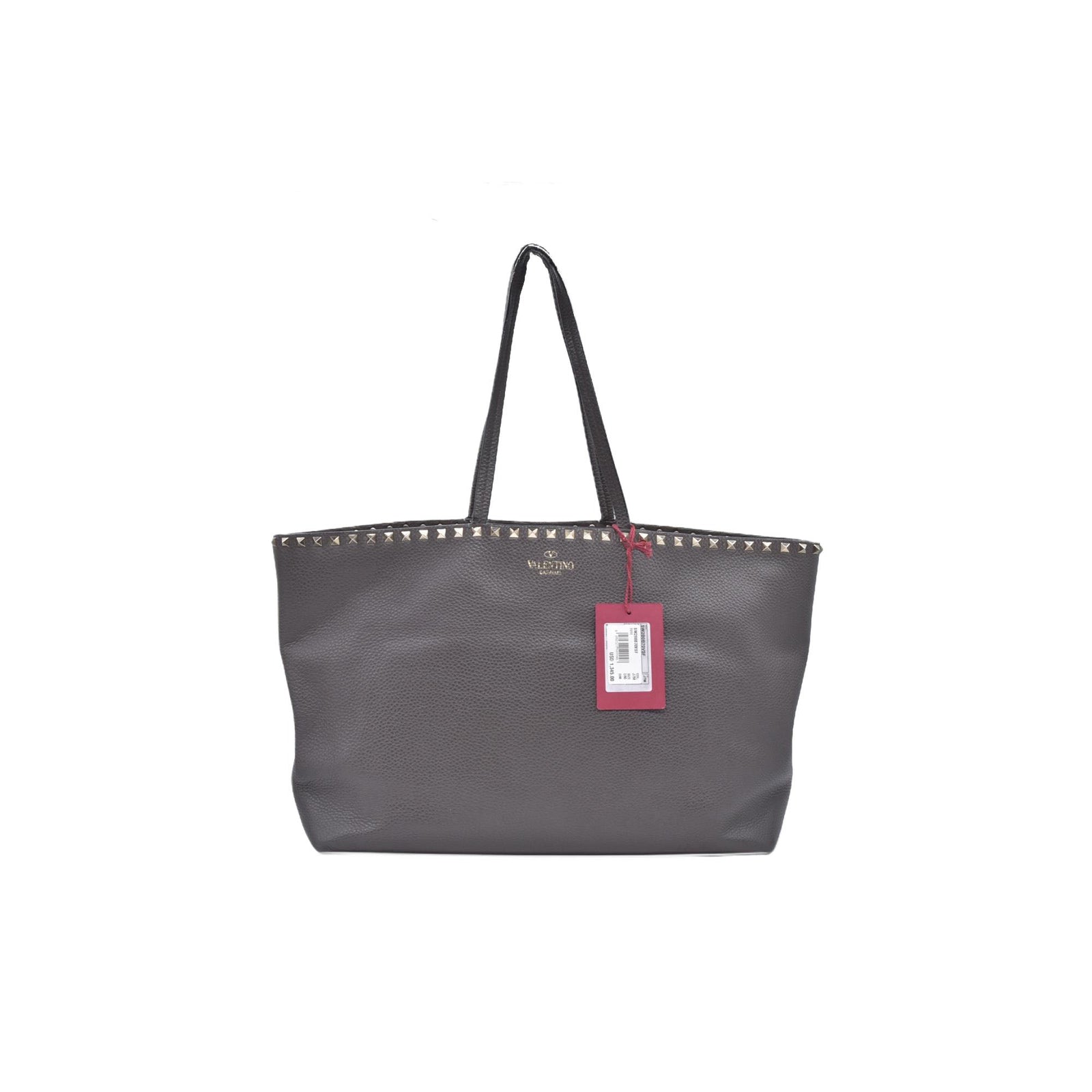 $1850 Valentino Garavani Grained Calfskin Small Rockstud Shoulder Tote Grey 10020672