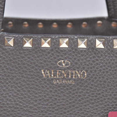 $1850 Valentino Garavani Grained Calfskin Small Rockstud Shoulder Tote Grey 10020672