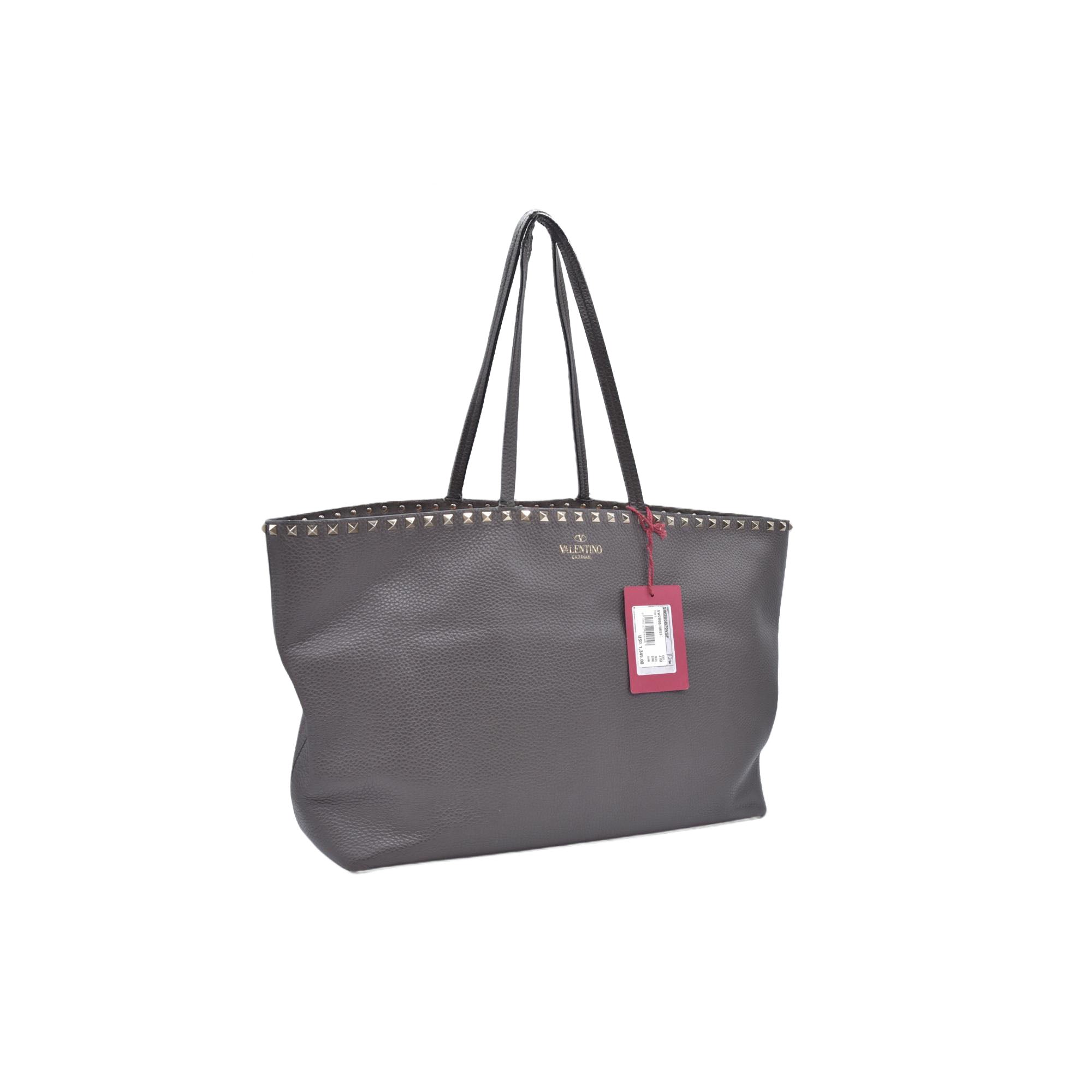 $1850 Valentino Garavani Grained Calfskin Small Rockstud Shoulder Tote Grey 10020672