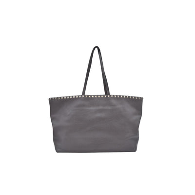 $1850 Valentino Garavani Grained Calfskin Small Rockstud Shoulder Tote Grey 10020672
