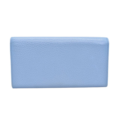 $660 GUCCI Light Blue Pebbled Swing Leather Flap Long Wallet CONSIGNMENT 10021436