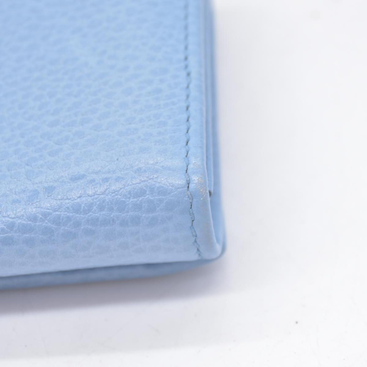 $660 GUCCI Light Blue Pebbled Swing Leather Flap Long Wallet CONSIGNMENT 10021436