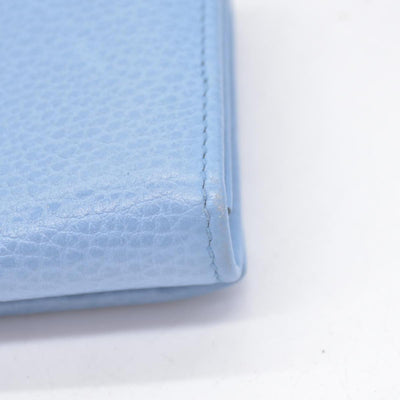 $660 GUCCI Light Blue Pebbled Swing Leather Flap Long Wallet CONSIGNMENT 10021436