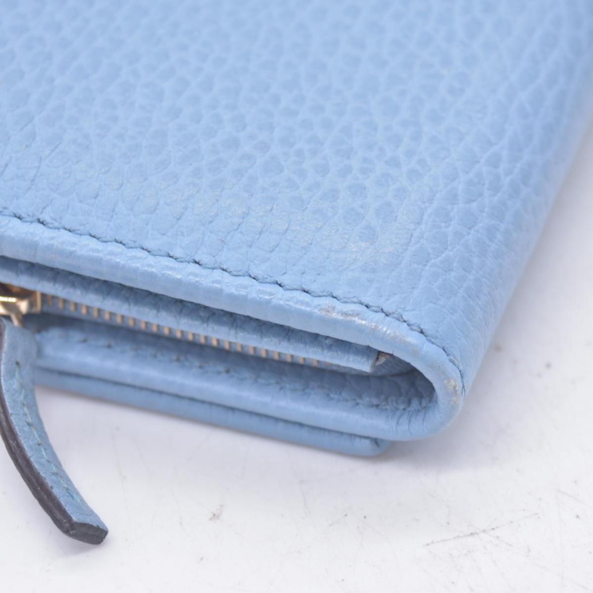 $660 GUCCI Light Blue Pebbled Swing Leather Flap Long Wallet CONSIGNMENT 10021436