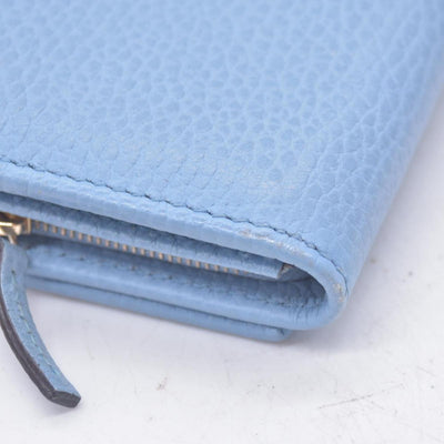 $660 GUCCI Light Blue Pebbled Swing Leather Flap Long Wallet CONSIGNMENT 10021436