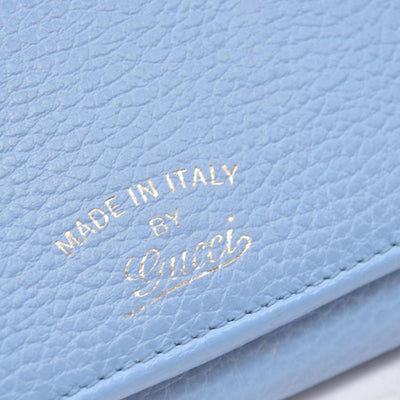 $660 GUCCI Light Blue Pebbled Swing Leather Flap Long Wallet CONSIGNMENT 10021436