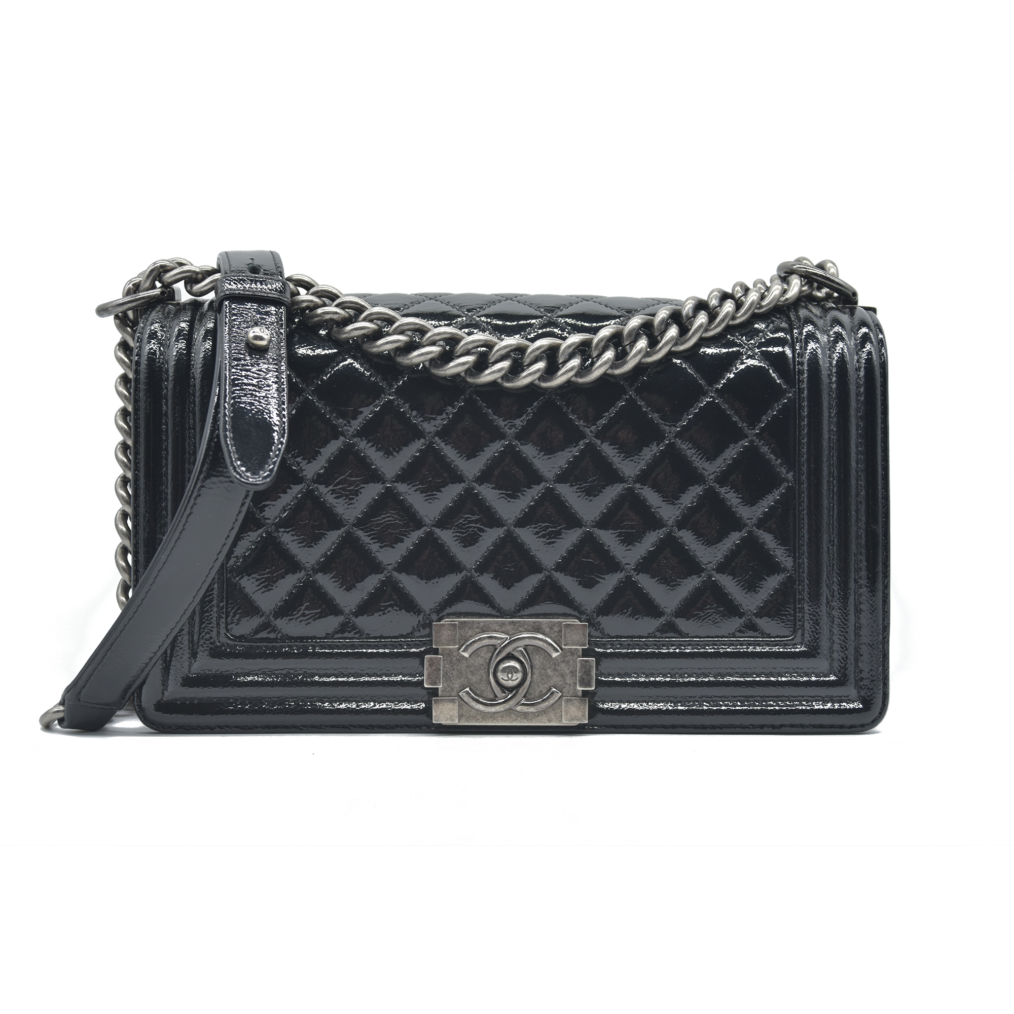 $6900 Chanel Medium Patent Boy Bag CC Logo Chain Shoulder Bag 2014