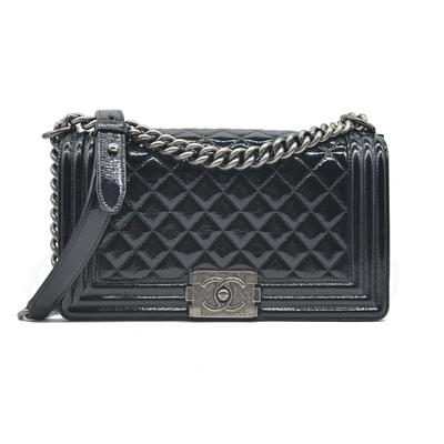 $6900 Chanel Medium Patent Boy Bag CC Logo Chain Shoulder Bag 2014