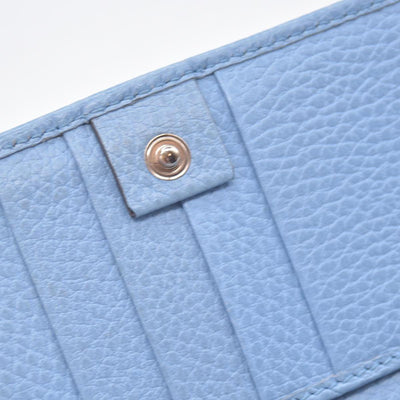 $660 GUCCI Light Blue Pebbled Swing Leather Flap Long Wallet CONSIGNMENT 10021436