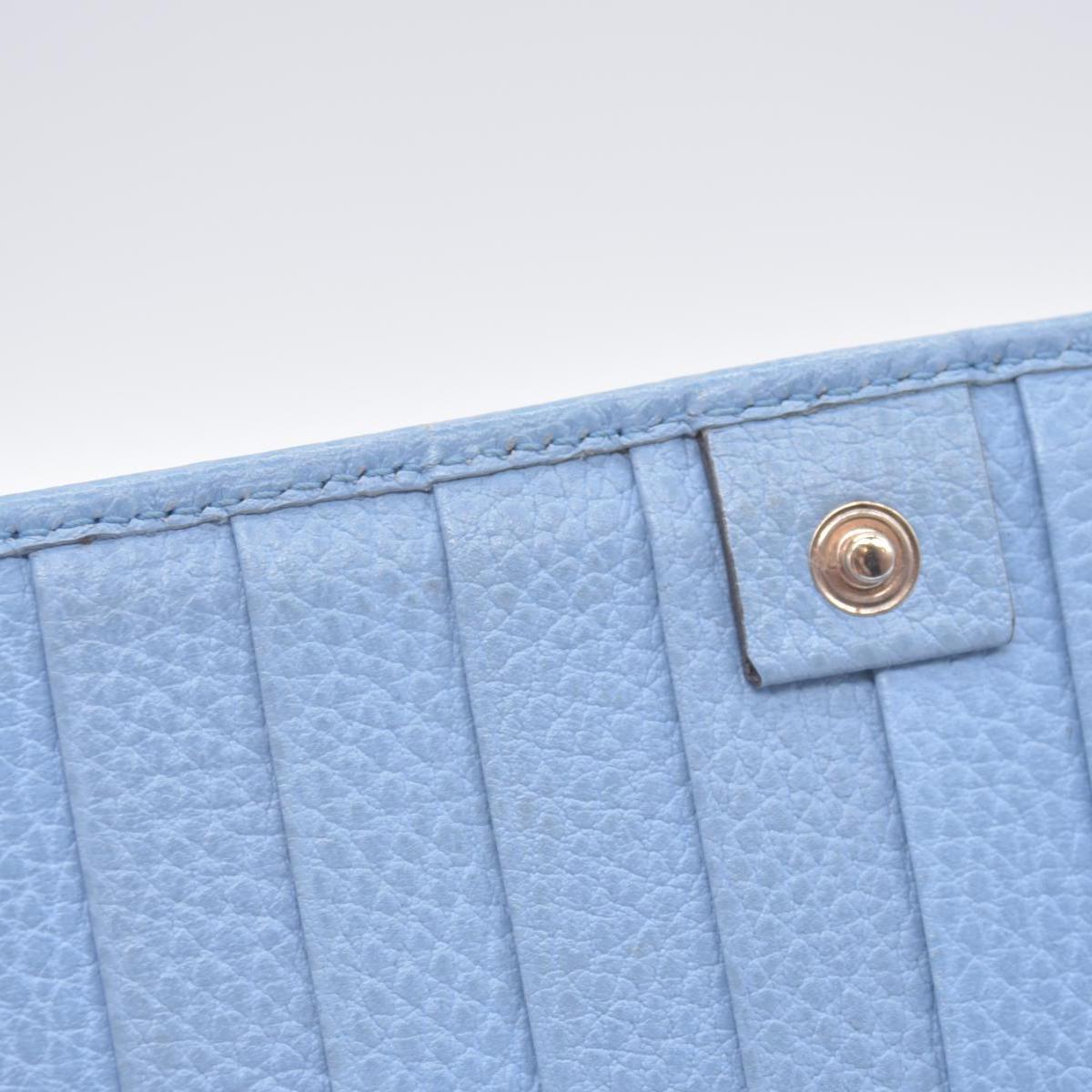 $660 GUCCI Light Blue Pebbled Swing Leather Flap Long Wallet CONSIGNMENT 10021436