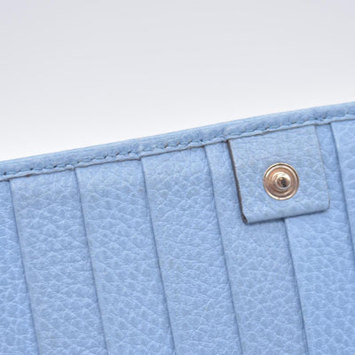 $660 GUCCI Light Blue Pebbled Swing Leather Flap Long Wallet CONSIGNMENT 10021436