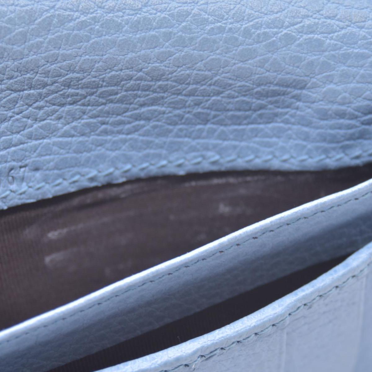 $660 GUCCI Light Blue Pebbled Swing Leather Flap Long Wallet CONSIGNMENT 10021436