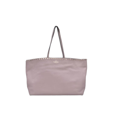 $1850 Valentino Garavani Grained Calfskin Small Rockstud Shoulder Tote Beige