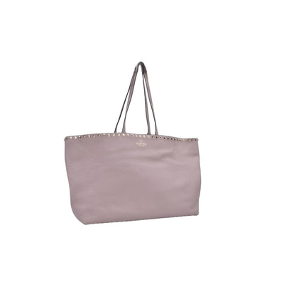 $1850 Valentino Garavani Grained Calfskin Small Rockstud Shoulder Tote Beige