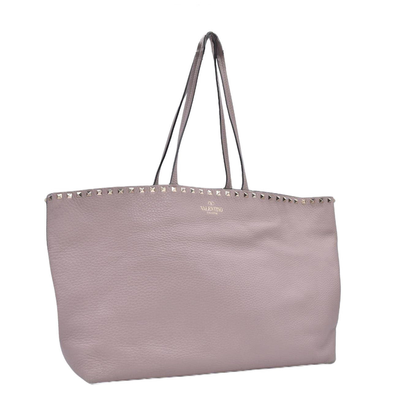 $1850 Valentino Garavani Grained Calfskin Small Rockstud Shoulder Tote Beige 10020680