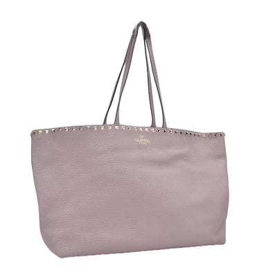 $1850 Valentino Garavani Grained Calfskin Small Rockstud Shoulder Tote Beige 10020680