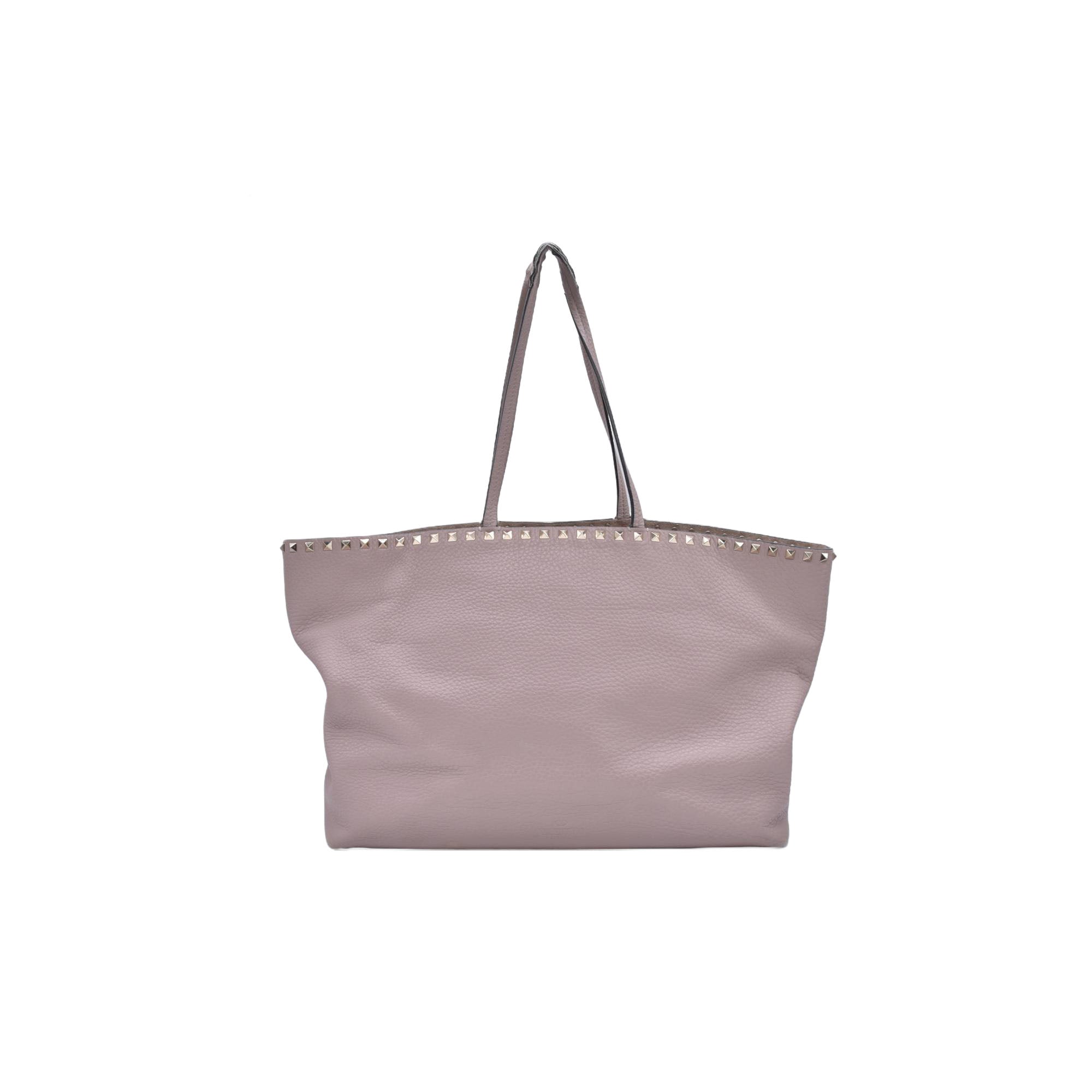 $1850 Valentino Garavani Grained Calfskin Small Rockstud Shoulder Tote Beige