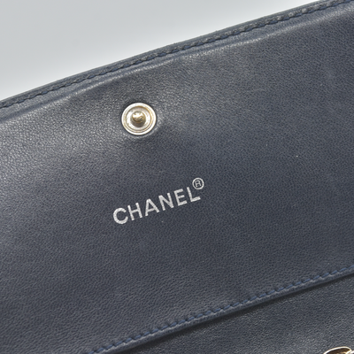 $1295 2003 Chanel Chocolate Bar Long Leather Wallet Black