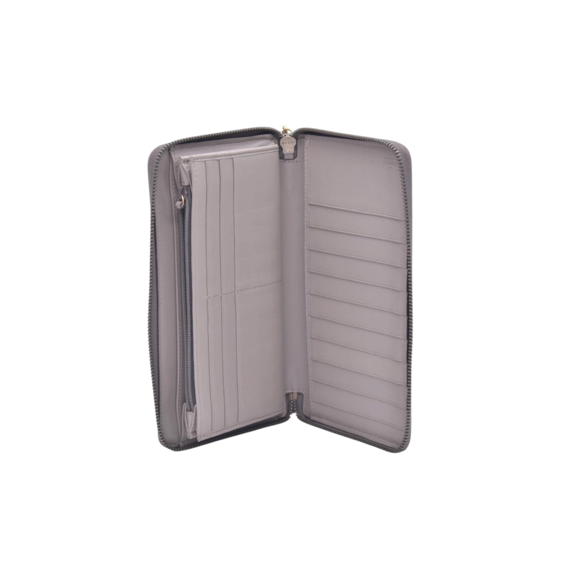 $880 GUCCI Grey Microguccissima Zip Around Organizer Travel Wallet CONSIGNMENT 10021435