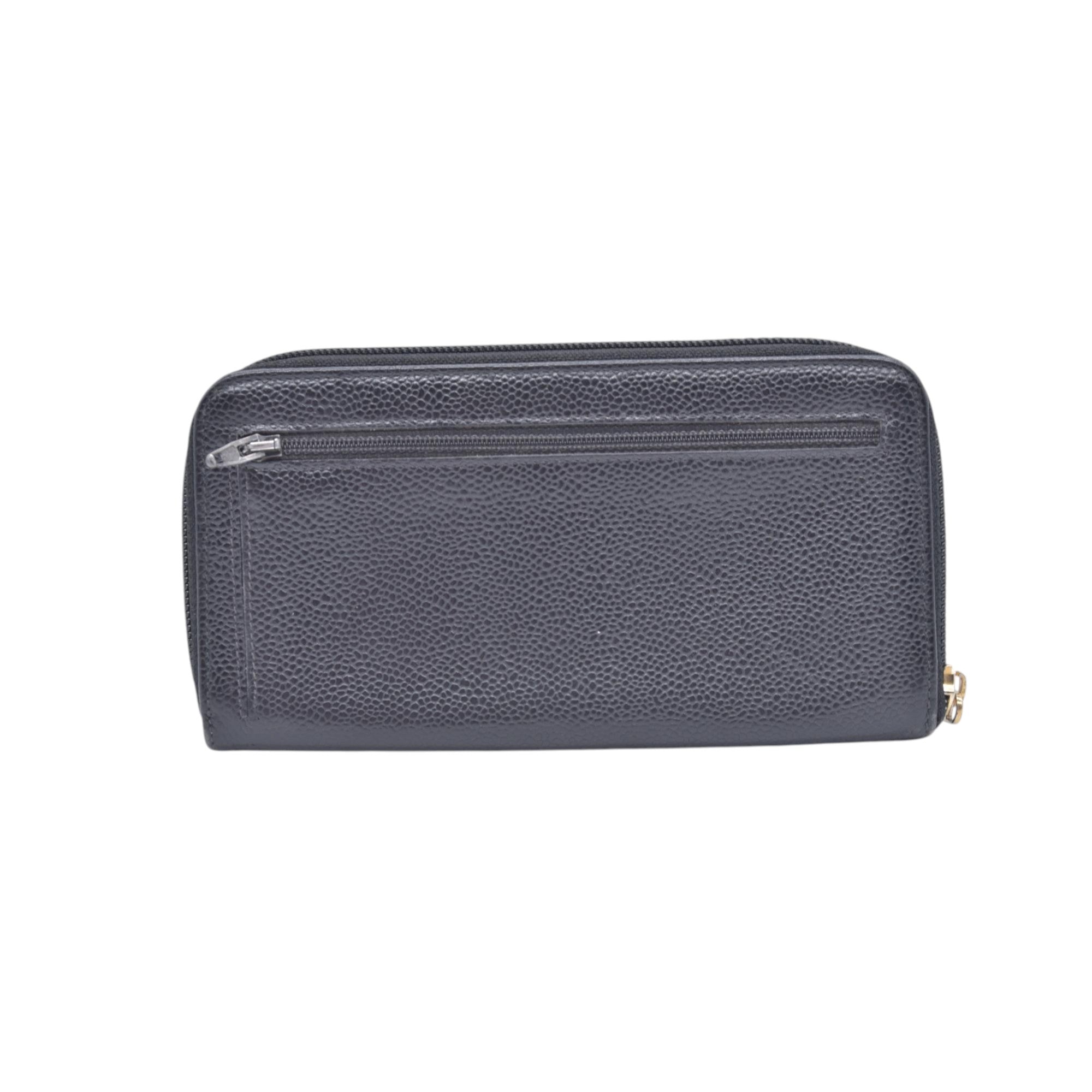 $750 CHANEL Black Caviar Timeless CC Zip Around Wallet CONSIGNMENT 10021437