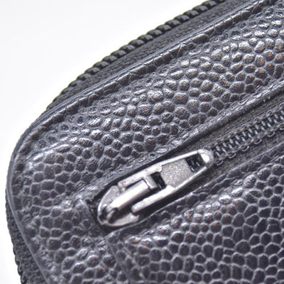 $750 CHANEL Black Caviar Timeless CC Zip Around Wallet CONSIGNMENT 10021437