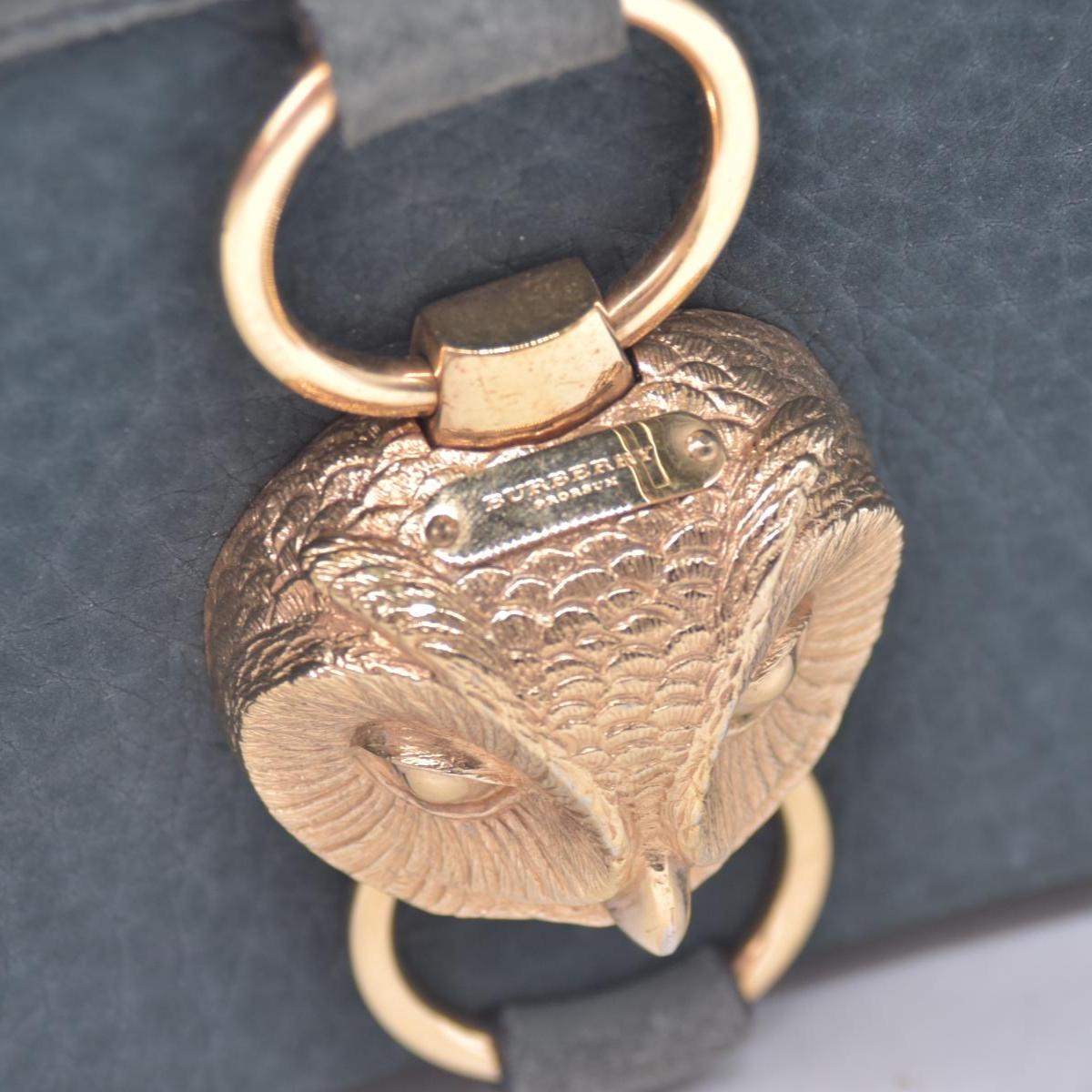 $695 Burberry Prorsum Grainy Nubuck Alma Owl Clutch Indigo Green CONSIGNMENT 10021441