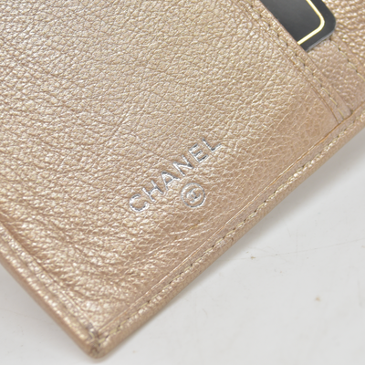 $1375 2007 Chanel Gusset Flap Wallet Metallic Gold Trifold Wallet