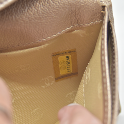 $1375 2007 Chanel Gusset Flap Wallet Metallic Gold Trifold Wallet